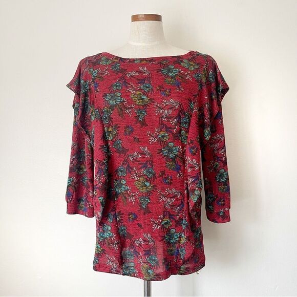 Free People Red Combo Dock Street Tunic printed top Size Medium NWT - Picture 1 of 5